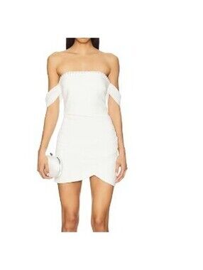 LIKELY Lula Dress in White mini off shoulder bridal